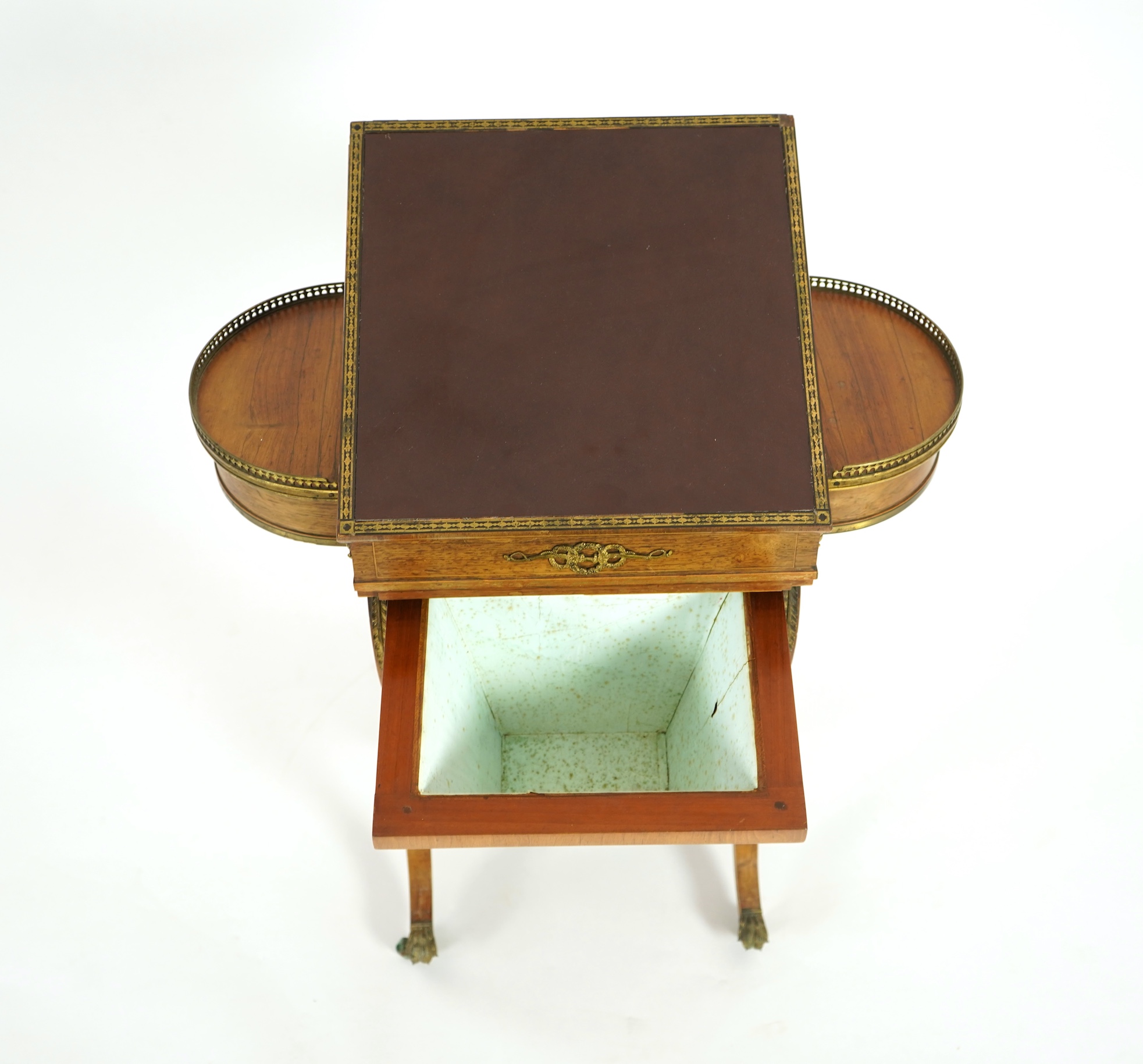 A Regency brass mounted rosewood writing, games and work table